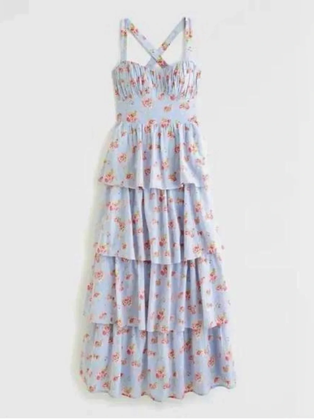 NWT Abercrombie & Fitch Pastel Blue Floral Tiered Maxi Dress